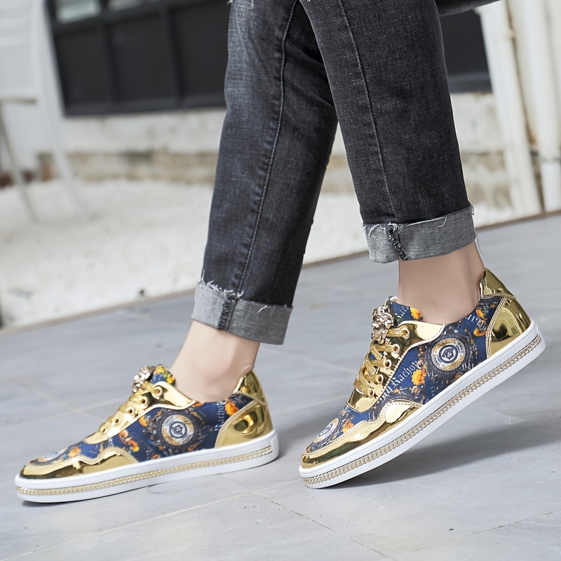 mens trendy cartoon letter print sneakers lace up low sole with fabric details 1