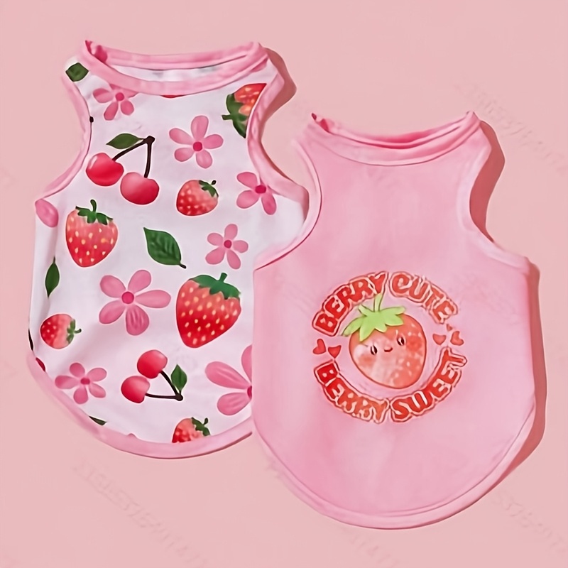 TEMU 2pcs Set Cute Strawberry Print Breathable Pet Dog Vest, Suitable For Cats And Dogs