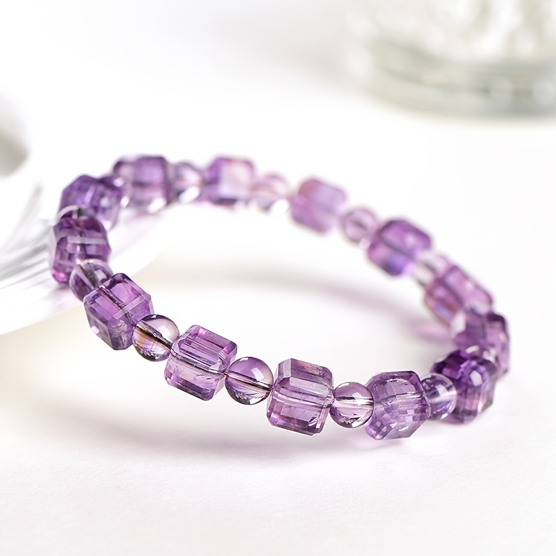 Natural Amethyst Cubic Sugar Beaded Bracelet, Elegant Gift