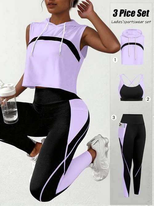 conjunto deportivo completo de 3 piezas - deportivo elasticidad y pantalones de yoga con top , ropa de gimnasio de cuerpo , traje de entrenamiento para yoga, gimnasia, entrenamiento - lavable a máquina - ropa deportiva (no)