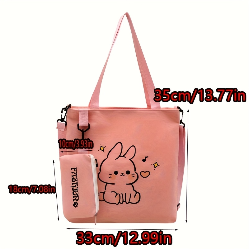 Große Schultertasche mit blauem Denim-Hasenmuster und passendem Mini-Etui, lässige Handtasche für Studenten_voghion.com