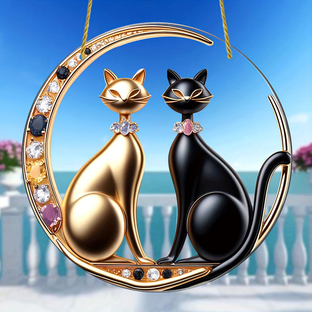 

Charming Black & White Cat Acrylic Suncatcher - Perfect Gift For Cat Lovers, Ideal For Outdoor, Garden, And Home Decor (8''x8'')