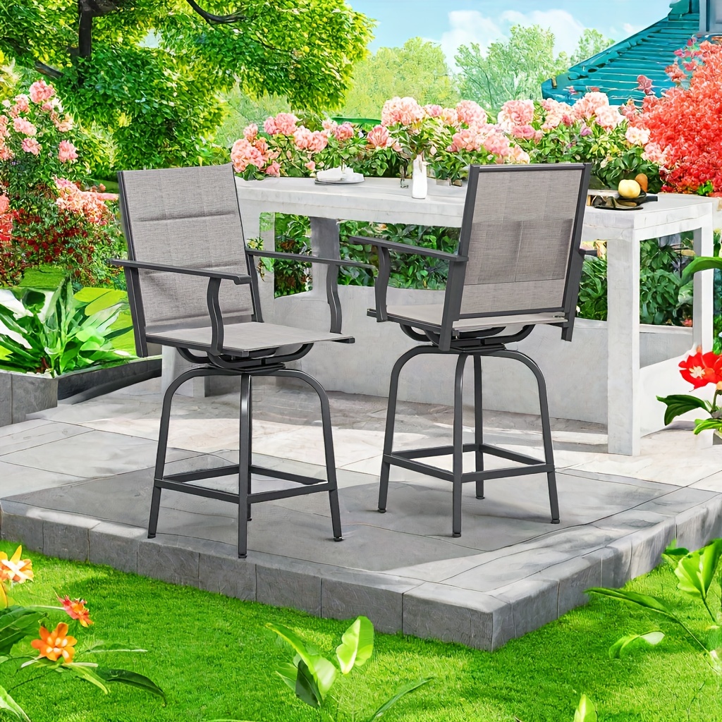 

Anbebe 2pcs Bar Height Patio Tall Chairs, Outdoor Swivel Bar Stools With Armrest And High Back, All-weather Resistant, For Backyard, Lawn, Poolside