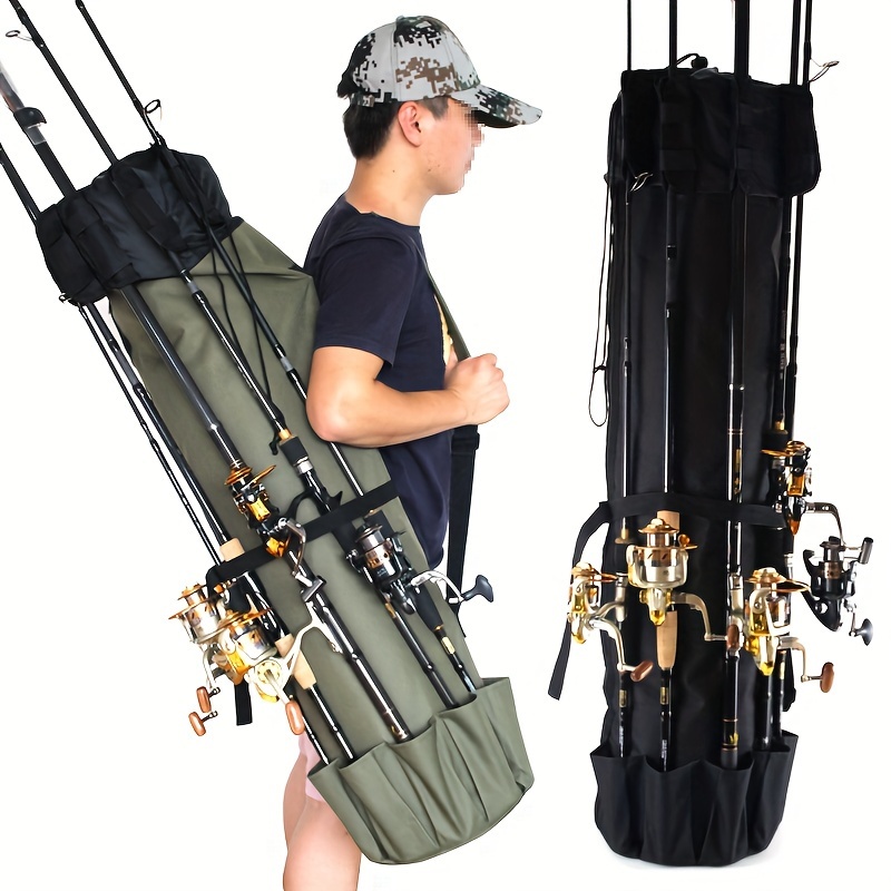 

1pc Portable Folding Fishing Rod Bag, Multifunction Fishing Tackle Tools Storage Pack, Fishing Shoulder Bag