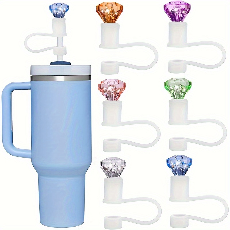 

6-pack Diamond Shaped Silicone Straw Covers, Reusable 10mm Straw Tips For 30 & 40 Oz Stanley Cups, Portable & Durable Cup Accessories With Jewel Design