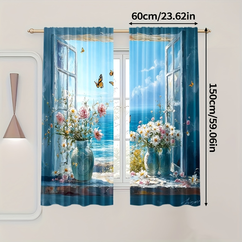TEMU Ensemble de 2, Rideaux filtrants vert turquoise à de marguerites pour la Saint-Valentin, faits de polyester polyvalent avec isolation thermique