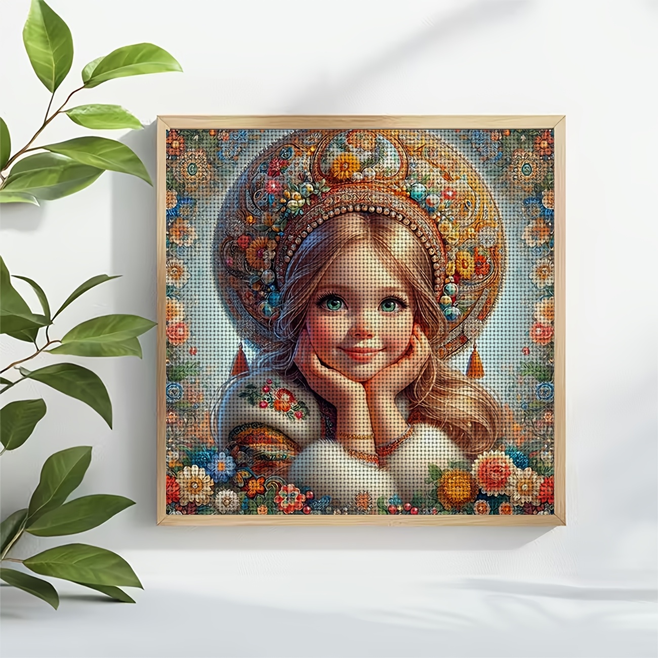 Frameless Cross-Stitch Printed Kit Featuring Blonde with Flower Adornment