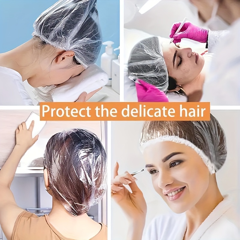 Pack of Multiple Disposable Stretchable Plastic Shower Caps, Multicolor, Elastic Bath Caps, PVC 100% Composition, for Travel and Home Use