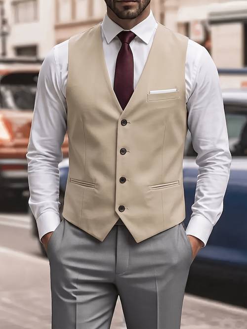 imagen del artículo chaleco de traje para hombre, varios colores disponibles, chaleco formal de negocios, corte entallado de un solo pecho, capa interior para traje de boda de novio y , chaleco de traje para desplazamientos de