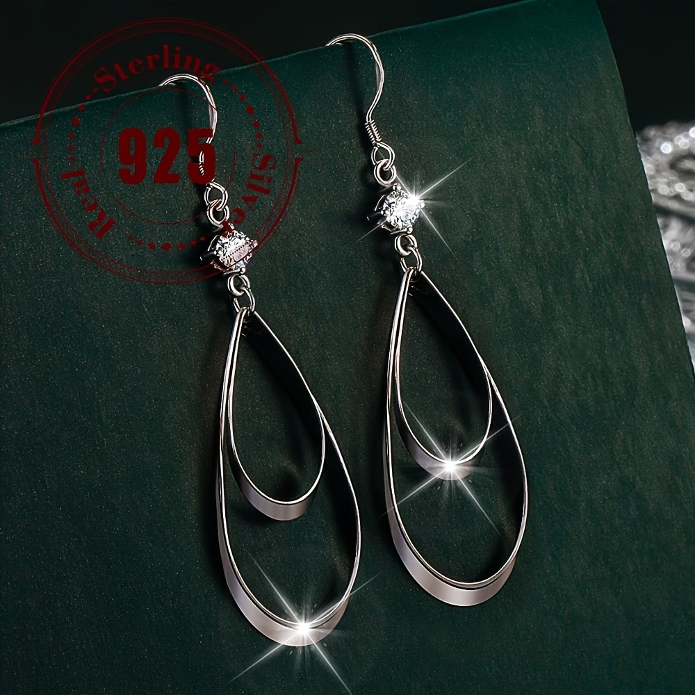 TEMU 2pcs 925 Sterling Silver Hollow Teardrop Dangle Earrings, Double Layer Fashion Earrings, Elegant & , 3.5g, For Daily & Party Wear, Women's Vintage & Elegant Jewelry Accessories