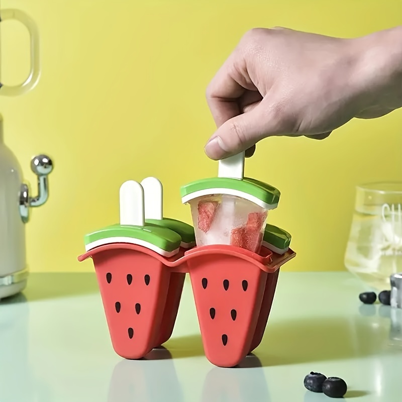

Watermelon-shaped Silicone Popsicle Mold Set With Lid - 4 Cavities, Non-stick Ice Cube & Jelly Tray For Homemade Treats