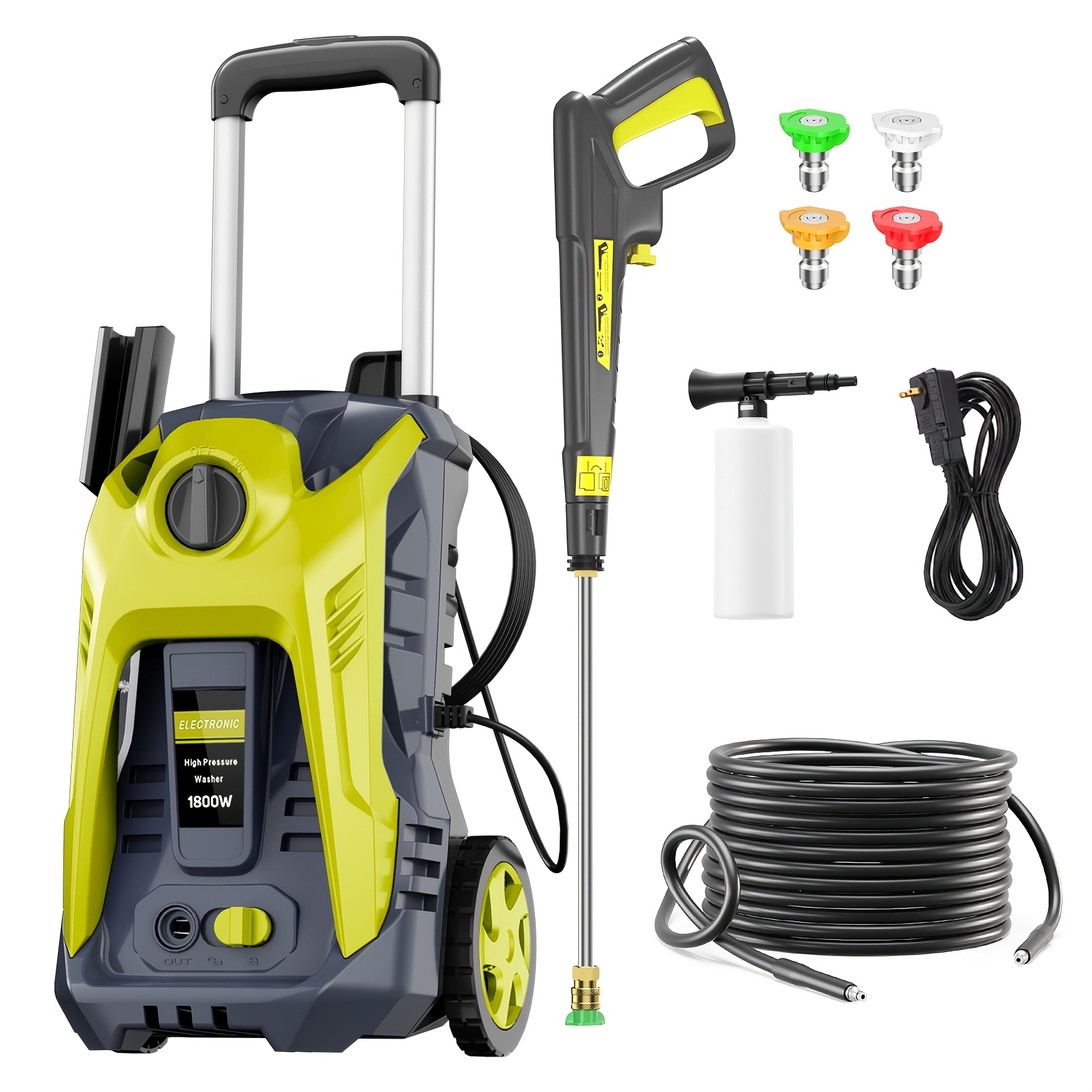 TEMU Nettoyeur haute pression électrique avec protection GFCI, tuyau de 25FT, 4 buses et canon à mousse - 4800PSI MAX 2.8 GPM Nettoyeur puissant pour