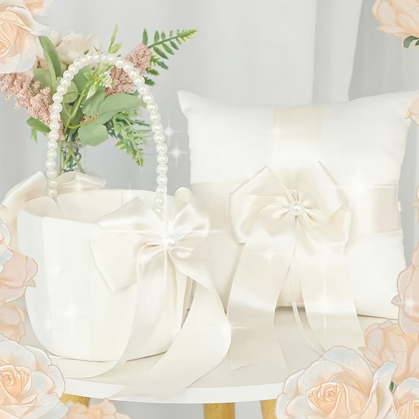 Panier Fleur Mariage Vesaneae - Satin Blanc Avec Nœud Papillon Pour Fille D'honneur