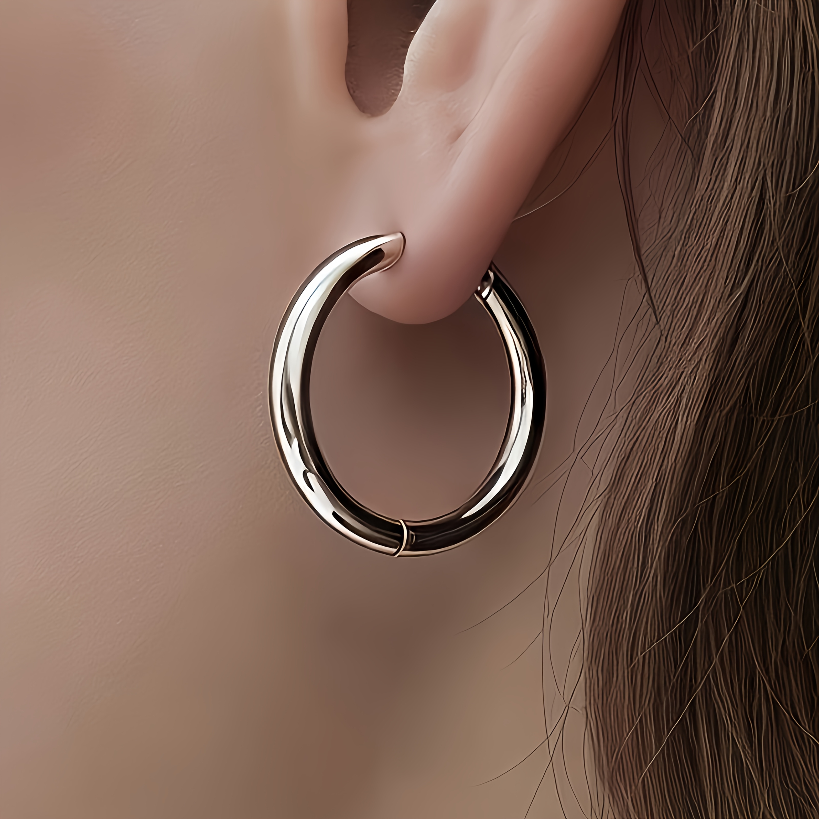 TEMU Pair Of Simple And Elegant 304 Stainless Steel Stud Earrings, Polished Round Hoop Earrings, Unisex Ear Studs, Circle Earrings, High-quality