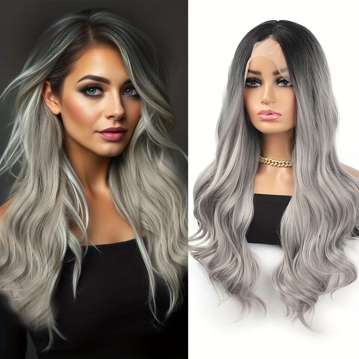 heat-resistant synthetic lace front wig for women with long  display picture 2