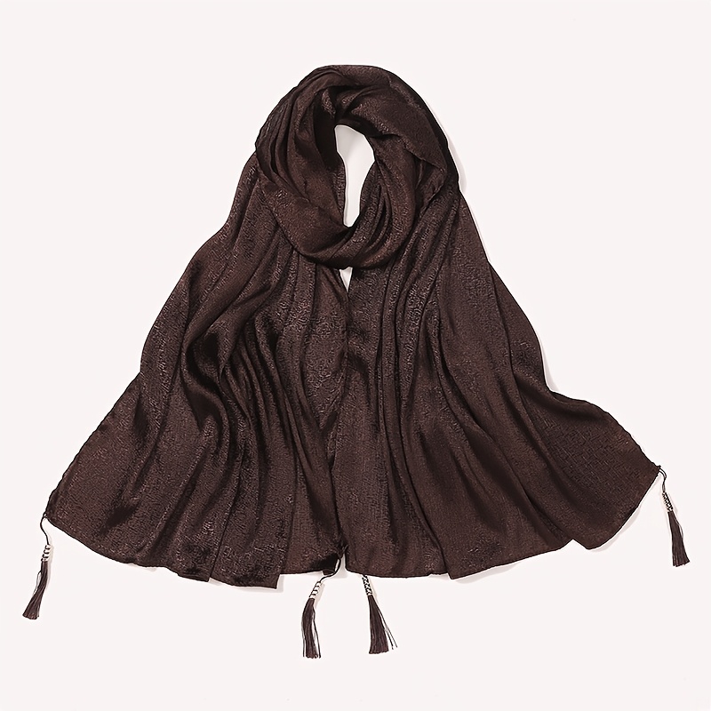 Women's Satin Solid Color Jacquard Tassel Headscarf/Bandana