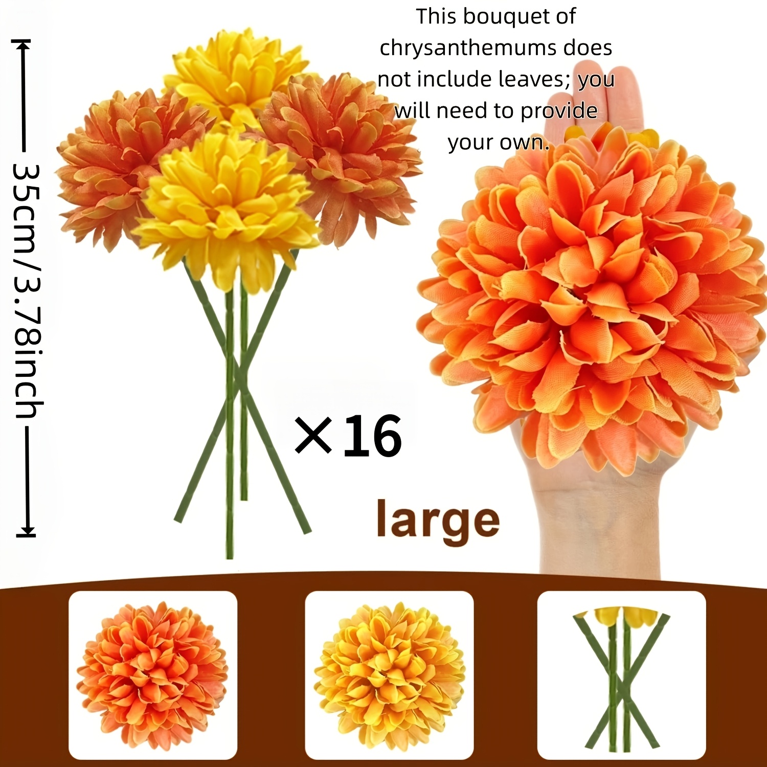 TEMU 16 Bundles Of Large Realistic Autumn Flowers Fake , Suitable For Outdoor Planters, Home Vases, Front Yard Table Arrangements, And Autumn Wedding