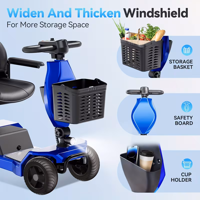 foldable four wheel electric bicycle scooter 250w motor 24v12a battery 15 5 miles of range 8 inch solid tires 300 pound load bearing detachable basket front lights 360 degree swivel seat portable when going out perfect gift Product details 1