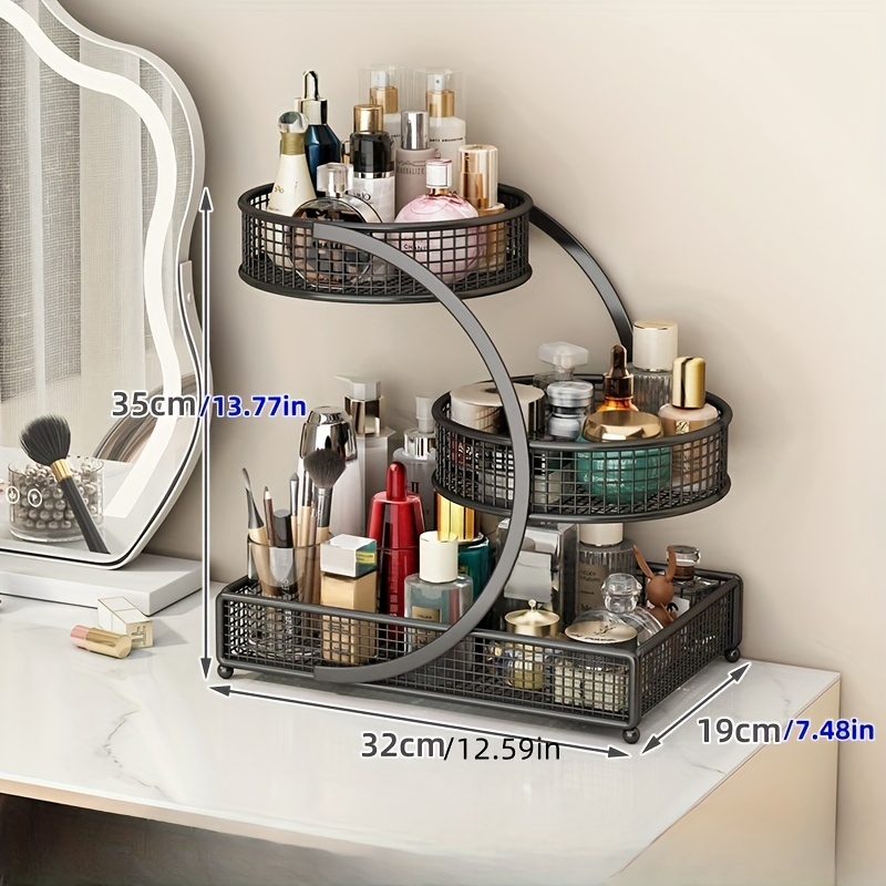 Metal Desktop Shelf, Light Installation-free Cosmetic Storage Shelf, Article Storage Shelf, Dressing Table, Bathroom Countertop Shelf, Lipstick And Skincare Products, Office Storage Shelf