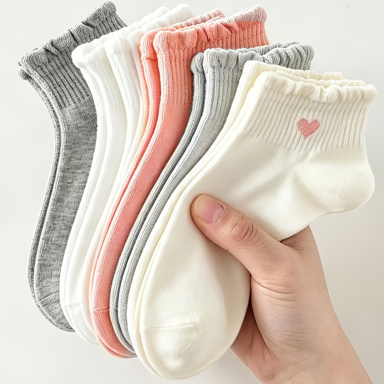 TEMU Lot de 5 paires de chaussettes courtes de style coréen antidérapantes et respirantes en dentelle, pour l'extérieur, cœur et géométriques ,