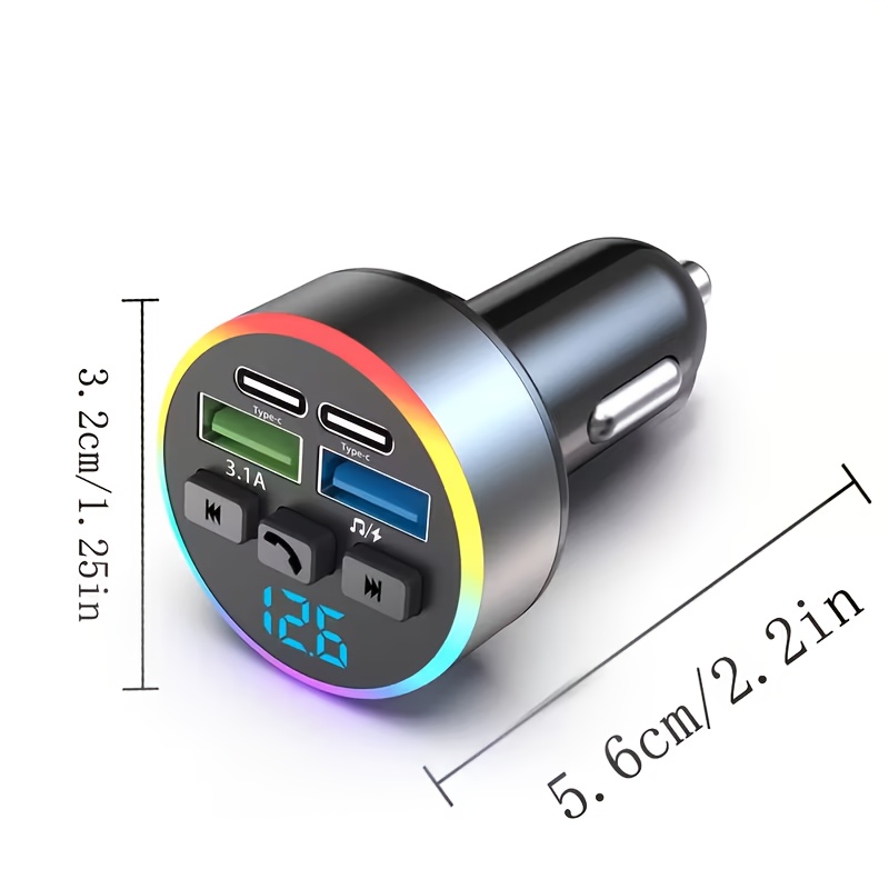 Супер безжично Type-C USB зарядно за кола с едно докосване, Hands-Free, аудио приемник, MP3 плейър, FM трансмитер, двоен USB бързо зареждане, безжично зареждане, добавки за кола, Hands-Free разговори, надежден трансмитер