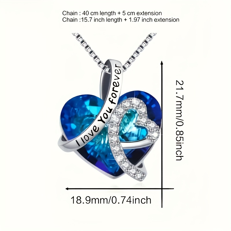 Image of 925 Silver Women's Blue Pendant Necklace Luxurious Shiny Heart Shape Fashion Trend Hypoallergenic Gift For Her Halloween Magic Surprise Christmas Warm Gift With Exquisite Gift Box