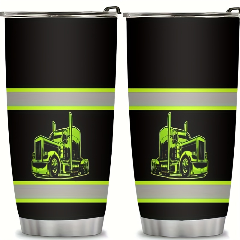 

20oz 304 Stainless Steel With Truck Design - Double Wall Vacuum Insulated Travel Mug With Leak-proof Lid, Fits Straws, Ideal For Truckers - Beverages, Hand Wash Recommended