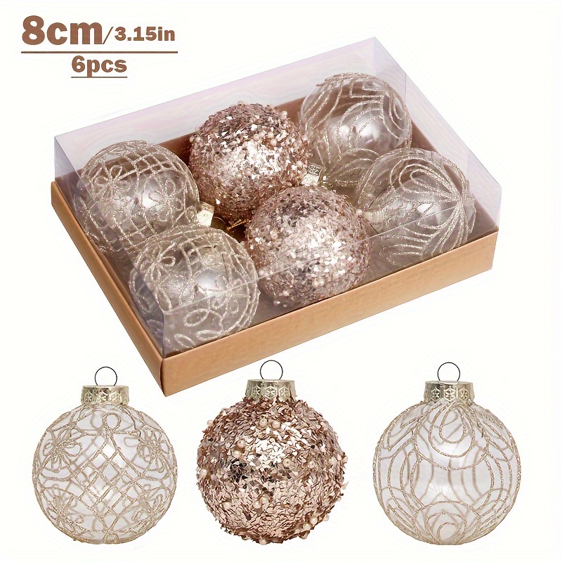 

Elegant 6pcs Handcrafted Christmas Ornament Set - Luxurious Transparent Designs, Tree Decoration & Decor