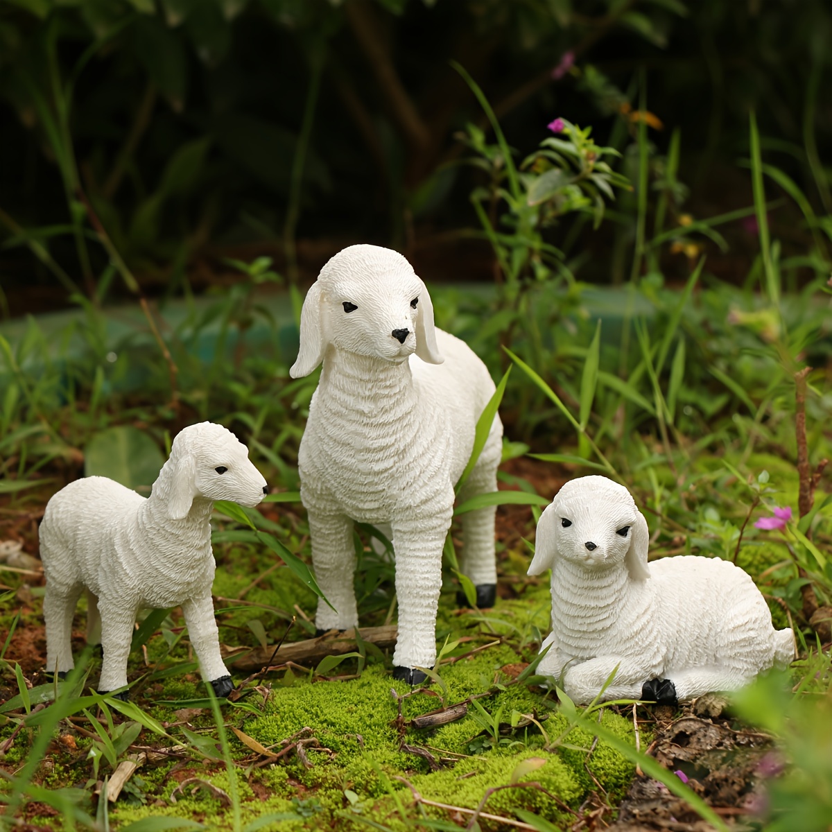 

3-piece Rustic Sheep Figurines - Easter Resin Animal Statues For Garden, Courtyard, And Balcony Decor - Floor Mounted Outdoor Decorative Set - No Electricity Or Batteries Required