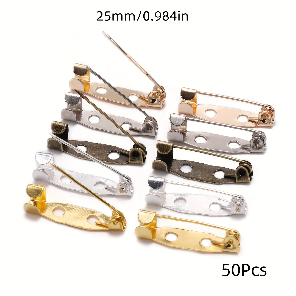 50pcs 15/20/25/30/35/40mm Mixed Color Brooch Clip Base Pins Blank Brooch Pin Base Badge Holder For Making Findings Supplies