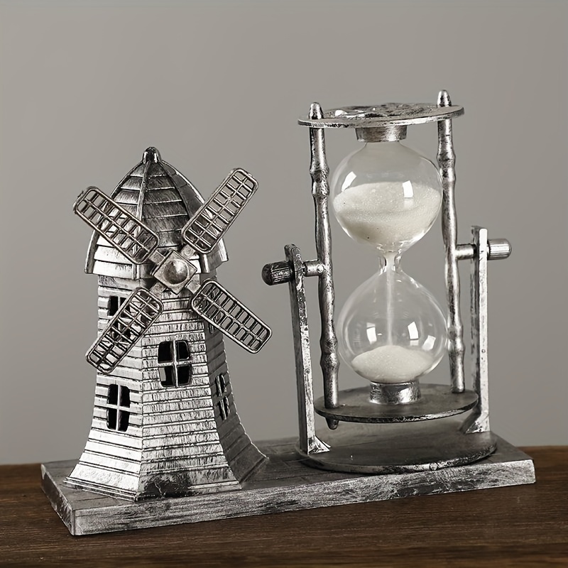 1pc vintage windmill timer ornament quicksand ornament decoration very suitable for home decoration room living room desktop decoration gift retro silvery 5