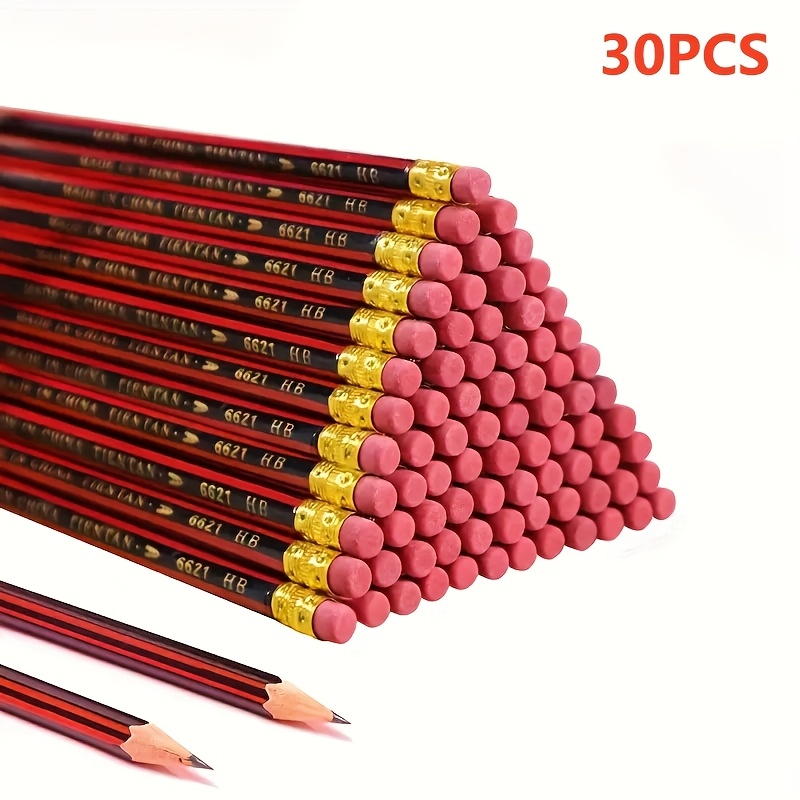 Image of Set Of 30 High-quality Hb Pencils Featuring Top Erasers, 0.5mm Lead, And Made Of Wood - Perfect For Drawing, Writing, And Sketching - A Must-have For Educational And Artistic Needs