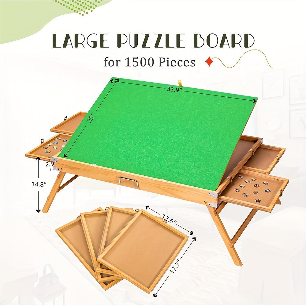 

Puzzle Table With Storage Drawers & Protective Cover Wooden Tables With Folding Legs -34.9"*25" For 1500 Pieces Christmas Gift