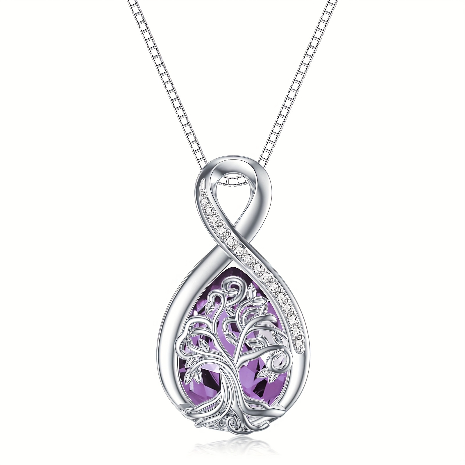 Image of S925 Sterling Silvery Tree Of Life Birthstone For Women Tree Of Life Pendant Necklace Infinite Jewelry Gifts For Mothers Lady Birthday Gift