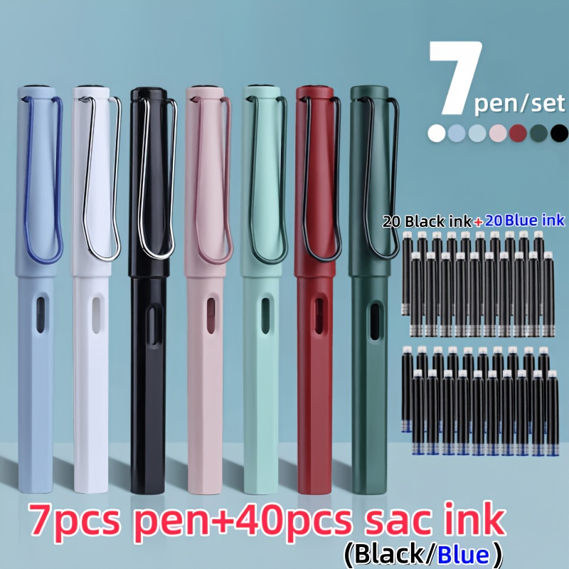 TEMU 7pcs Pen And 40 Ink Sacs, (blank Ink Sac/blue Ink Sac) Replaceable Ink Sac, Ef 0.38mm, Pen High-value Student Pen Sac To Practice Calligraphy