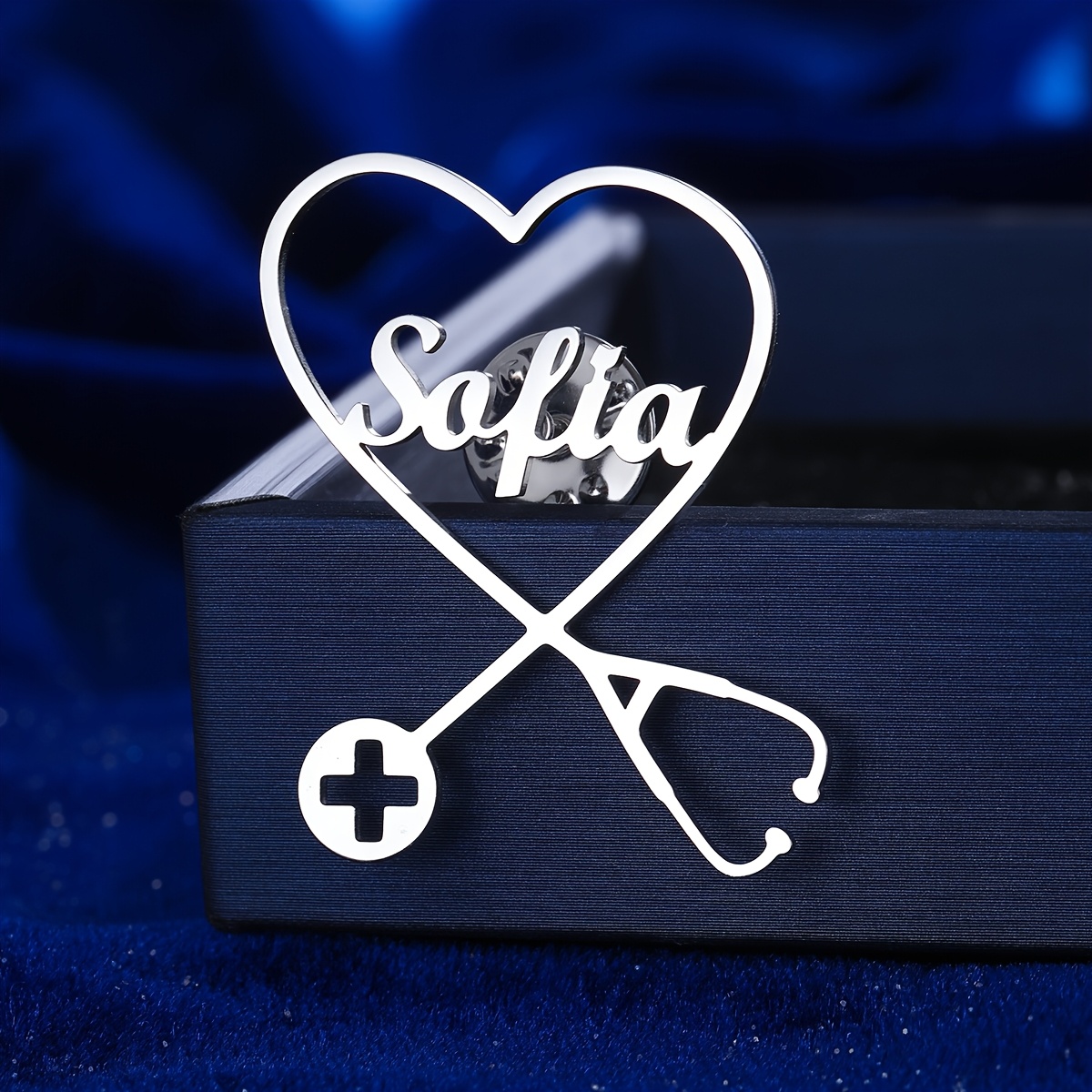 Custom Men' Steel Lapel Pin - Personalized Name Elegant Stethoscope Design, Suitable For Daily Wear And Gift Fashion Jewelry Accessories, For Valentine's Day