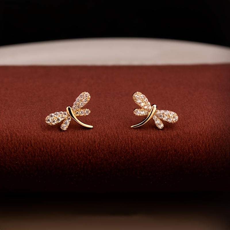 Image of 1 Pair Of Light Luxury Dragonfly Stud Earrings For Women, Mother's Day, Easter, Niche Design, Cute Insect Earrings, Birthday Party Holiday Gift