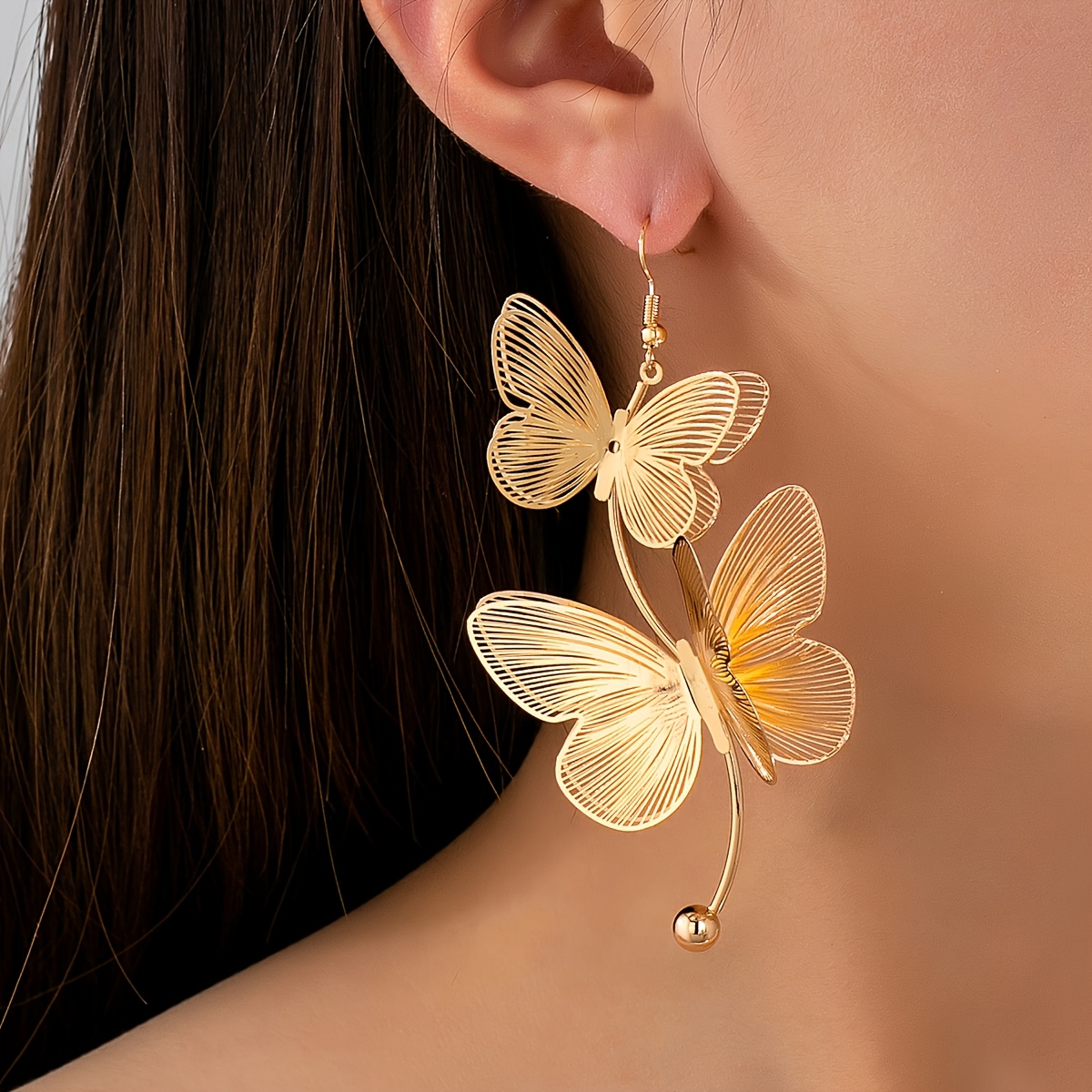 Women's Exaggerated French-style Double-layer Metal Butterfly Drop Earrings