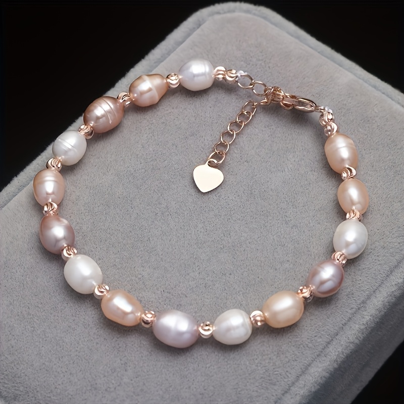 TEMU Elegant Simple Natural Bracelet For Women, Fashionable Irregular Baroque Pearl Strand, Jewelry Gift, No Plating, Daily & Special Occasions, Valentine's Day Present - All Compatible