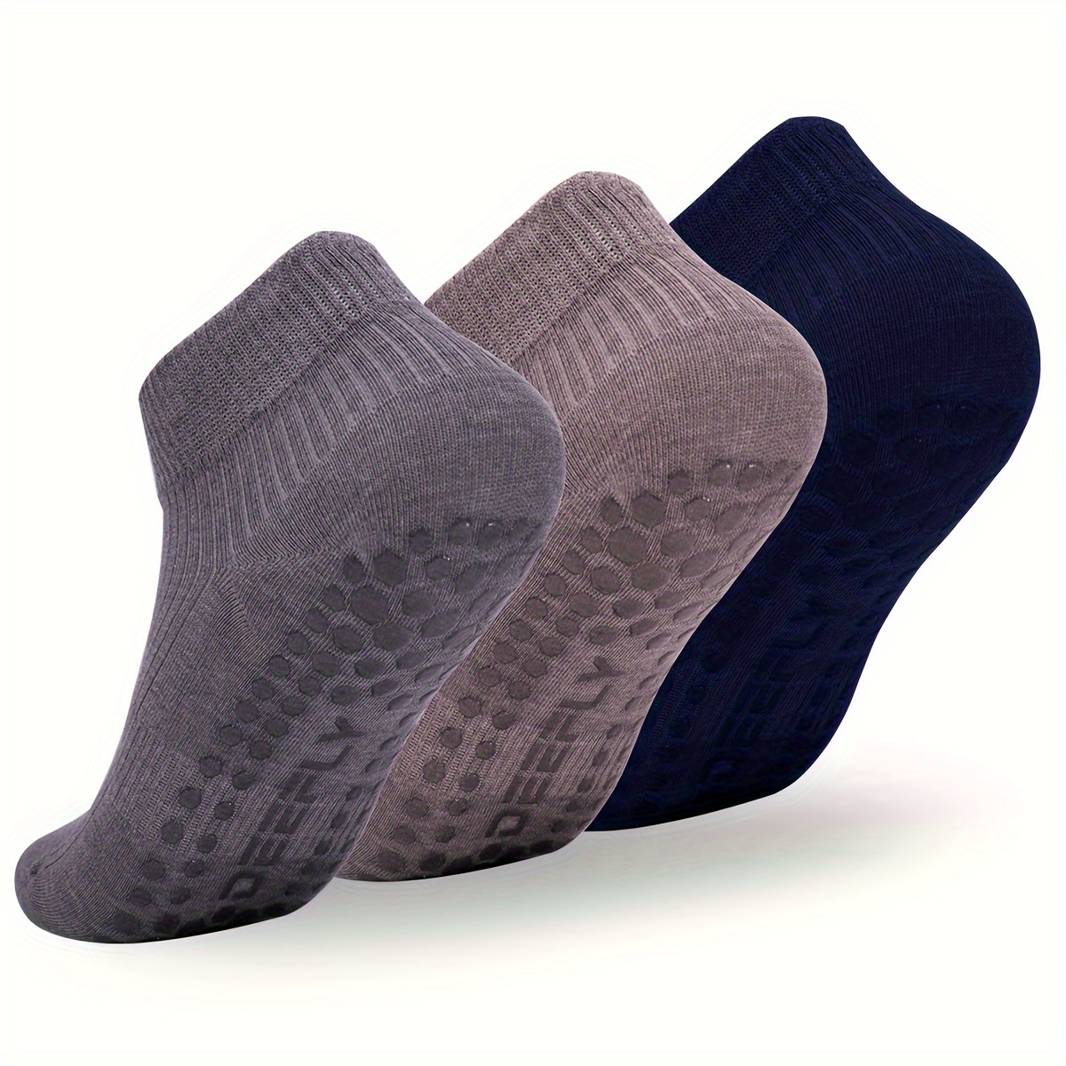 

3pcs Women's Non-slip Yoga Socks - Breathable, Sweat Absorbent Pilates Socks In Assorted Colors (light Gray, Dark Gray, Navy Blue) - Grip Design For Stability