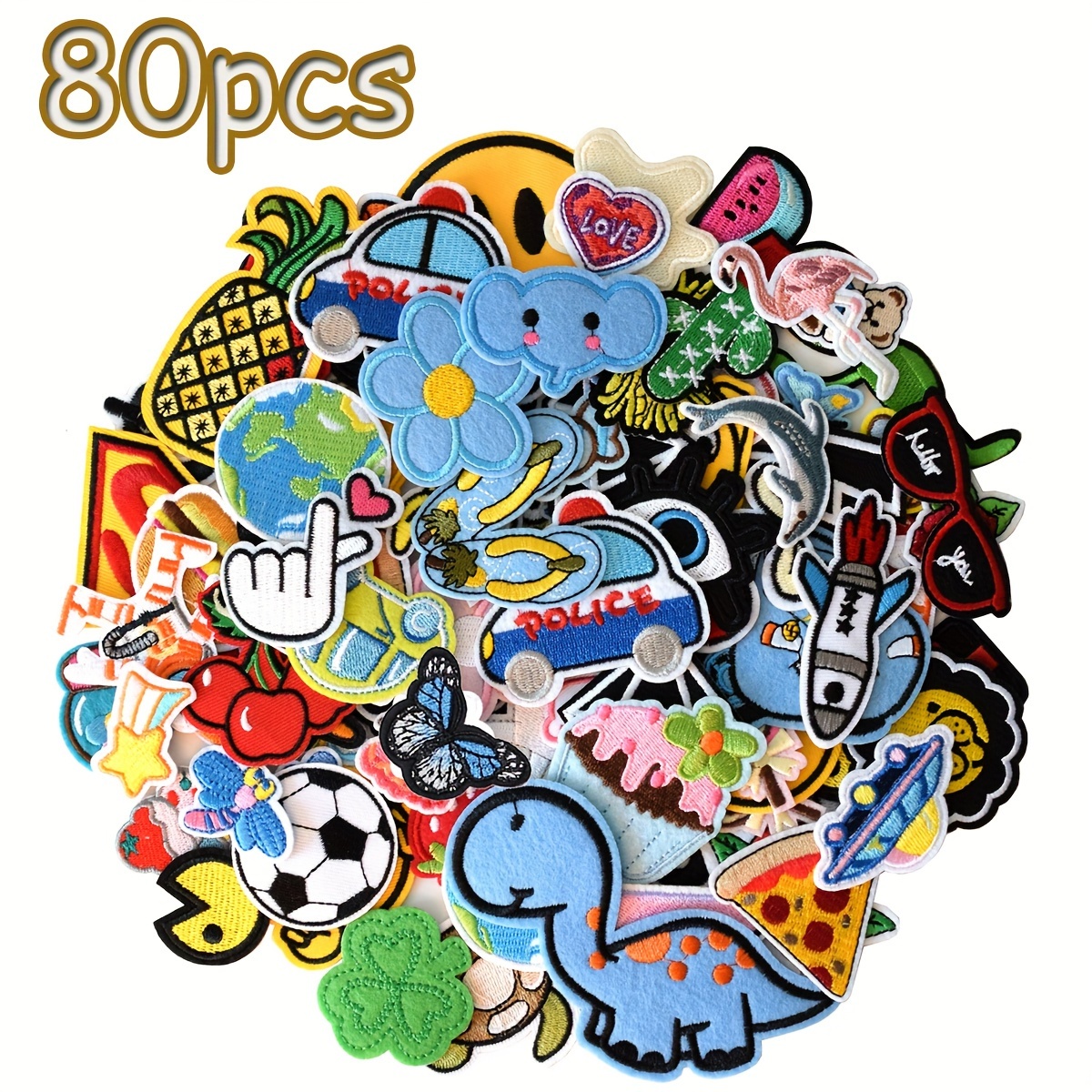 

J.carp 80pcs Assorted Embroidered Patches, Fabric Material, Sew/iron-on Appliques For Clothing, Hats, Jeans, Diy Fashion Accessories - , Random Styles