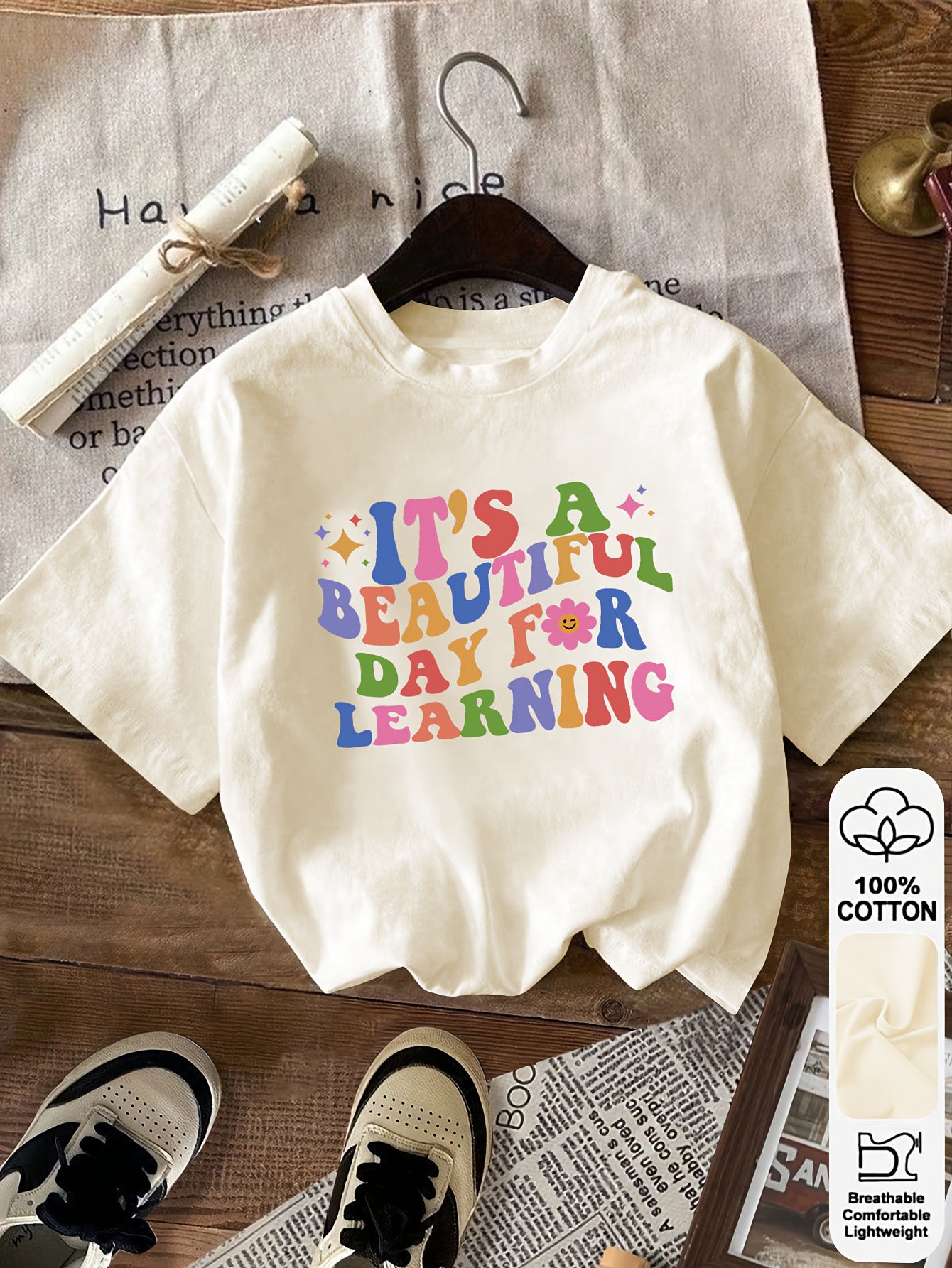 womens lightweight   t   a   for learning crew neck   beige casual everyday shirt for teachers events professional development breathable spring summer tee teacher shirt graphic print   washable   cotton tee