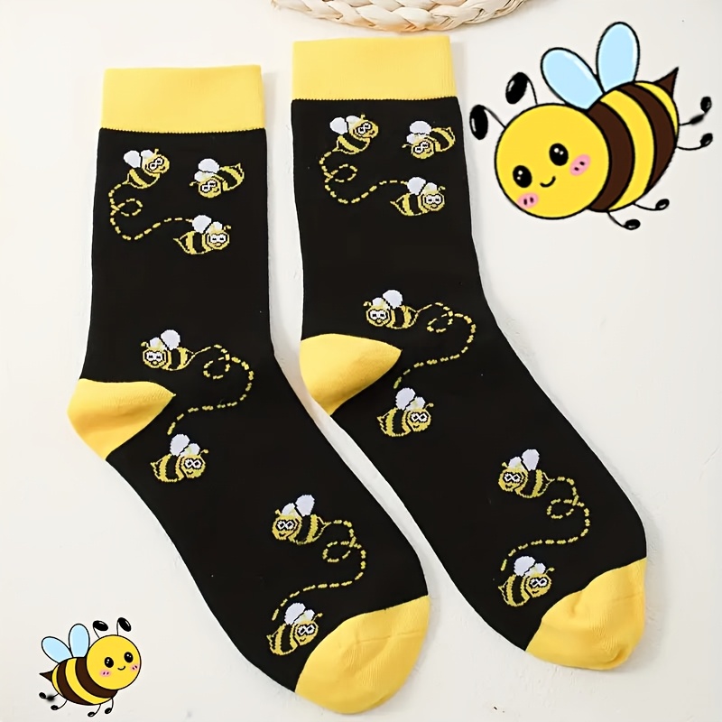 A Pair Of Mid-calf Socks With Cartoon , Fabric, Hand Wash Only - Unisex