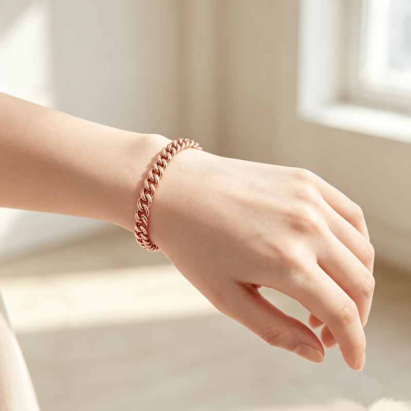 9mm Wide Rose Plated Cuban Link Bracelet — Unisex Stackable Gift