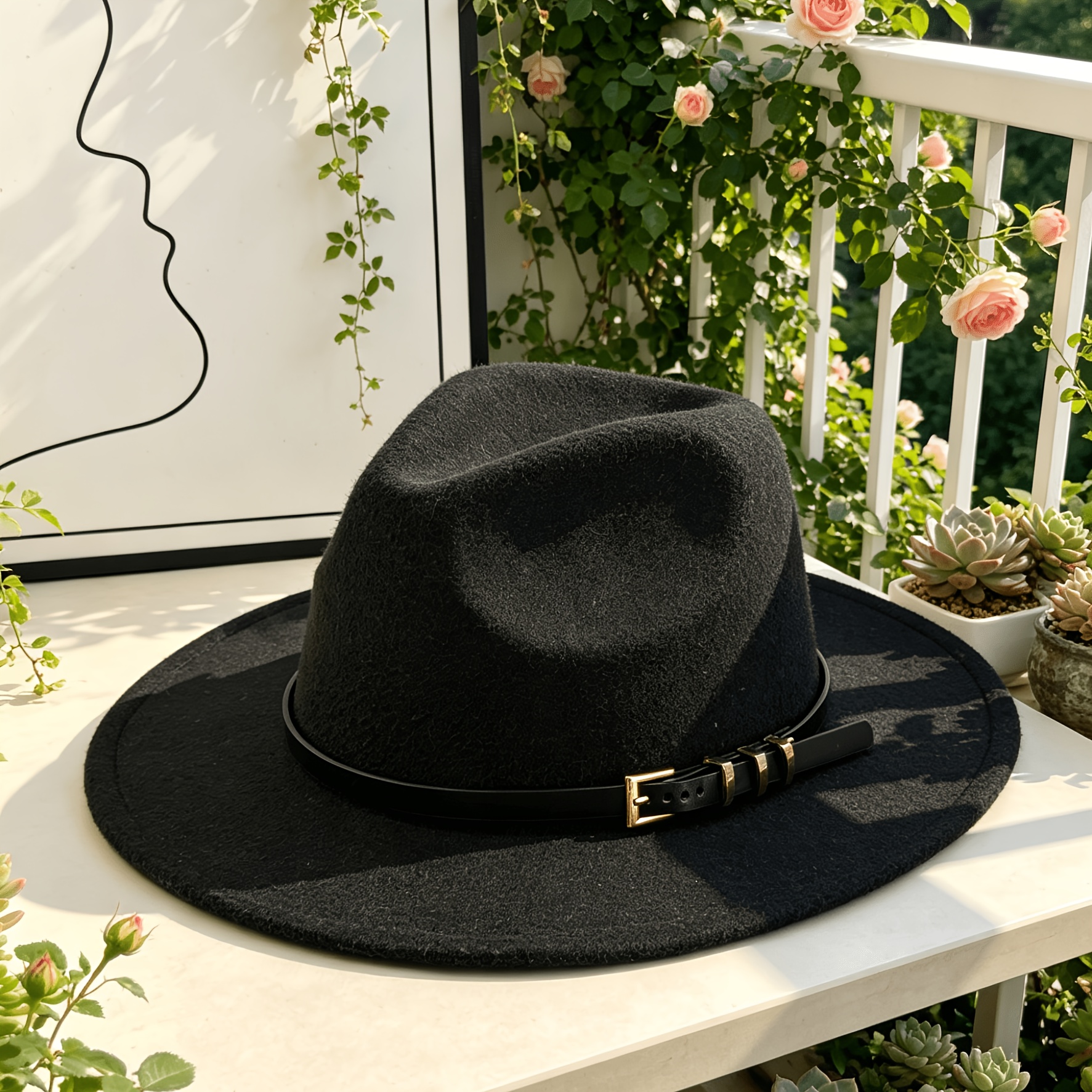 TEMU Sombrero de sol unisex para exteriores con detalles negros, sombrero ecuestre para , regalo de Navidad