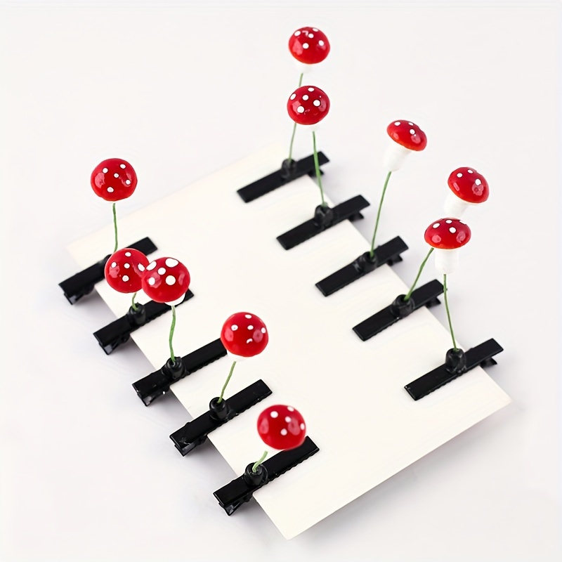 

10-pack Cute Mushroom-shaped Plastic Clips, Decorative Party Favors For Birthday Festivals, Creative Fun Gift Hair Accessories For Teens And Adults, Set Of Assorted Red Designs With Printed Details