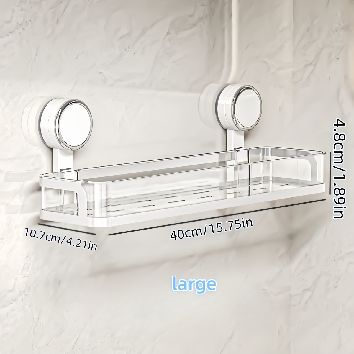 TEMU No-drilling Heavy-duty Suction Cup Bathroom Shelf With Acrylic Organizer & Rust-proof Metal Frame - Floating Wall-mounted Shelf Suitable For