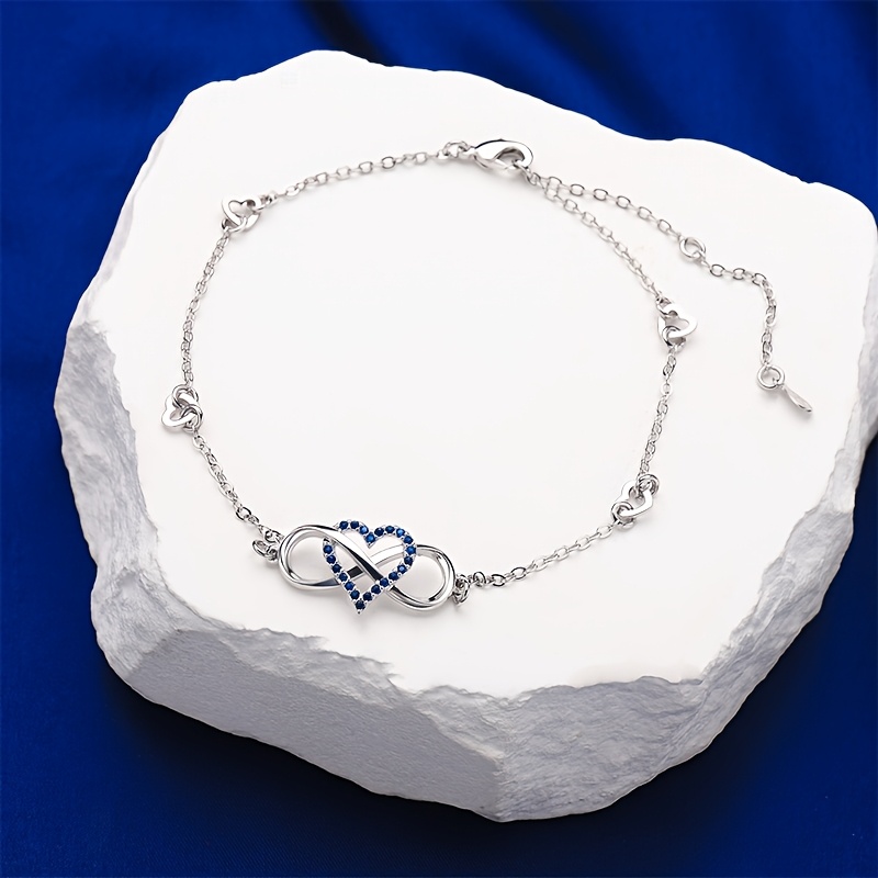Image of 925 Silver Women's Blue Heart Elegant Anklet | Fashionable And Trendy, Skin-friendly, Non-sensitive, Ideal For Anniversary, Christmas, Valentine's Day, Mother's Day, With Exquisite Gift Box