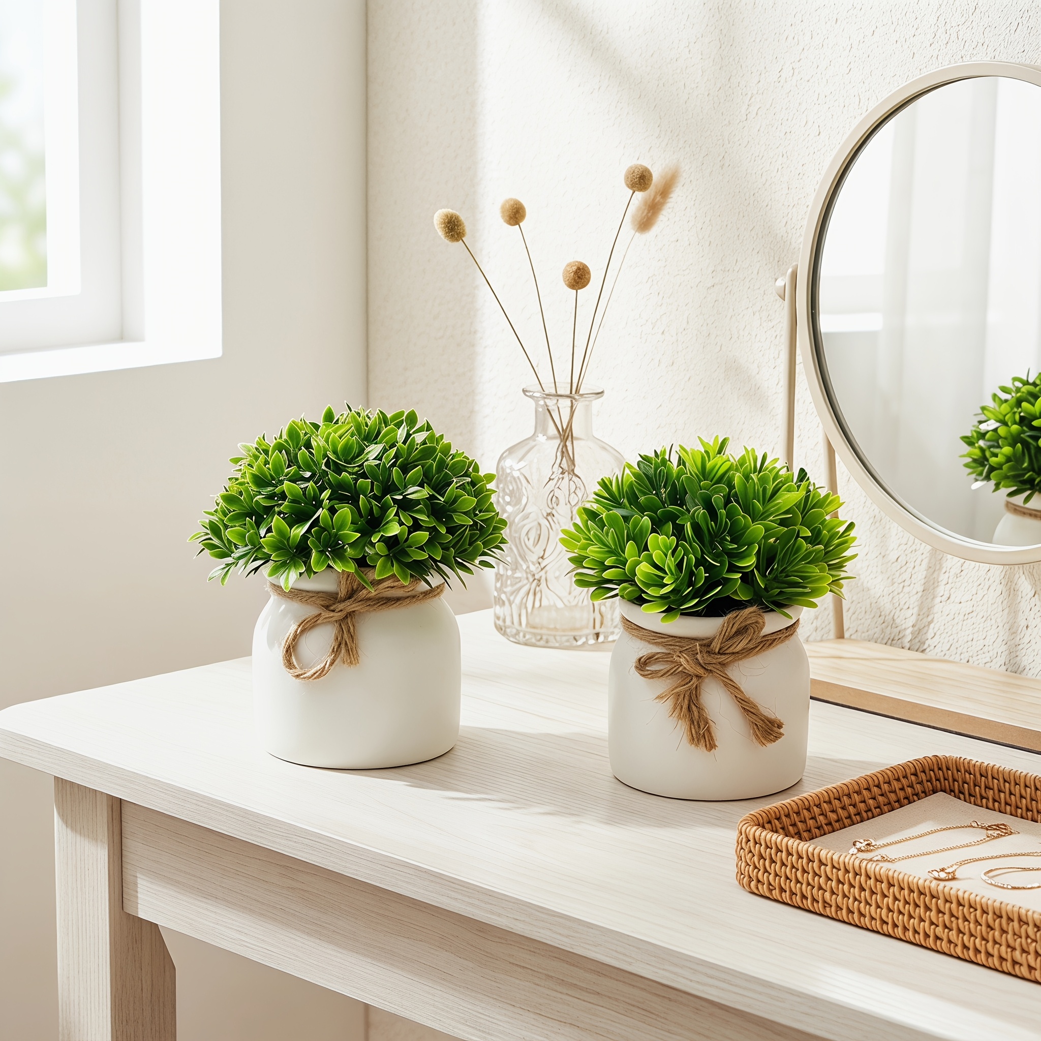Image of 2pcs Set Of Artificial Simulation Potted Plants, Realistic Shape, High-value Green And Vibrant And Never Fade, Decorate Room, Bedroom, Desk, Bookshelf And Other Spaces, No Watering And Pruning To