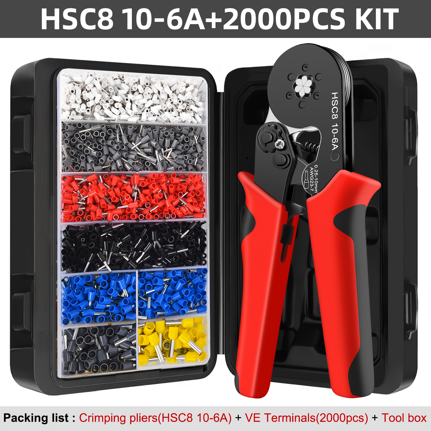 Image of Crimping Tool Kit With 2000pcs Wire Connectors, Hexagonal Sawtooth Self-adjustable Ratchet Wire Terminals Crimper Kit